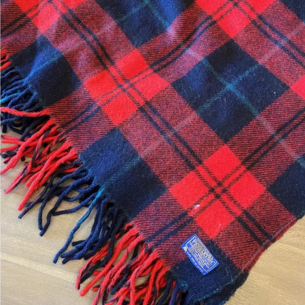 Pendleton Wool Stadium Blanket Plaid Red Navy Green